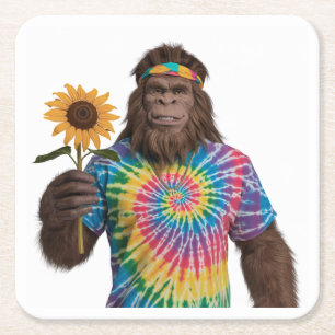 Porta-copo De Papel Quadrado Hippie Sasquatch em Tiedye com girassol