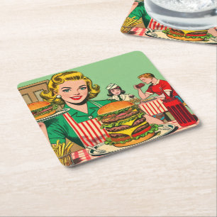 Porta-copo De Papel Quadrado Histórias em quadrinhos do Burger Retro