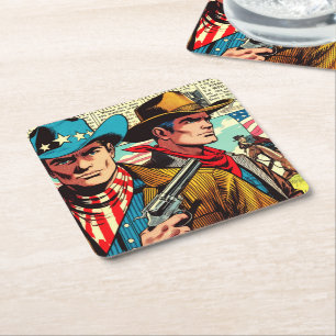 Porta-copo De Papel Quadrado Histórias em quadrinhos Vintage Cowboy