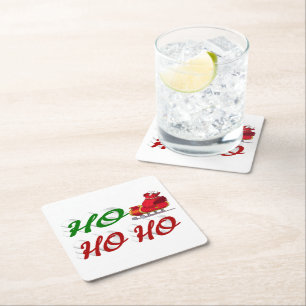 Porta-copo De Papel Quadrado Ho Ho Ho Papais noeis Sleigh Christmas green scrip