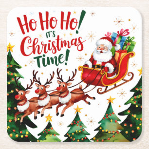 Porta-copo De Papel Quadrado Ho Ho Papai Noel Natal