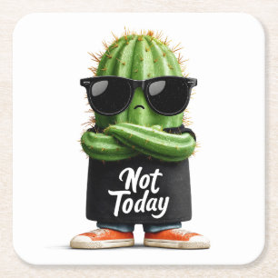Porta-copo De Papel Quadrado "Hoje não" Cactus com óculos e atitude