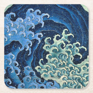 Porta-copo De Papel Quadrado Hokusai Feminine Wave Vintage Ocean