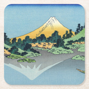 Porta-copo De Papel Quadrado Hokusai - O Monte Fuji Reflete no lago Kawaguchi
