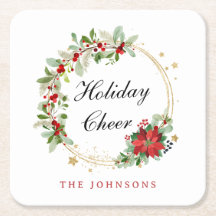 Holiday Cheer Poinsettia Wreath Gold Personalized