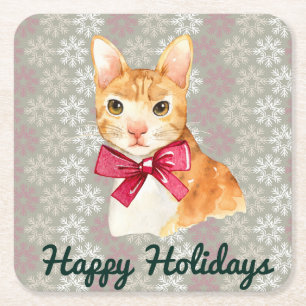 Porta-copo De Papel Quadrado Holiday Orange Tabby