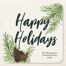 Porta-copo De Papel Quadrado Holiday Watercolor Winter Pine Greenery Ivory