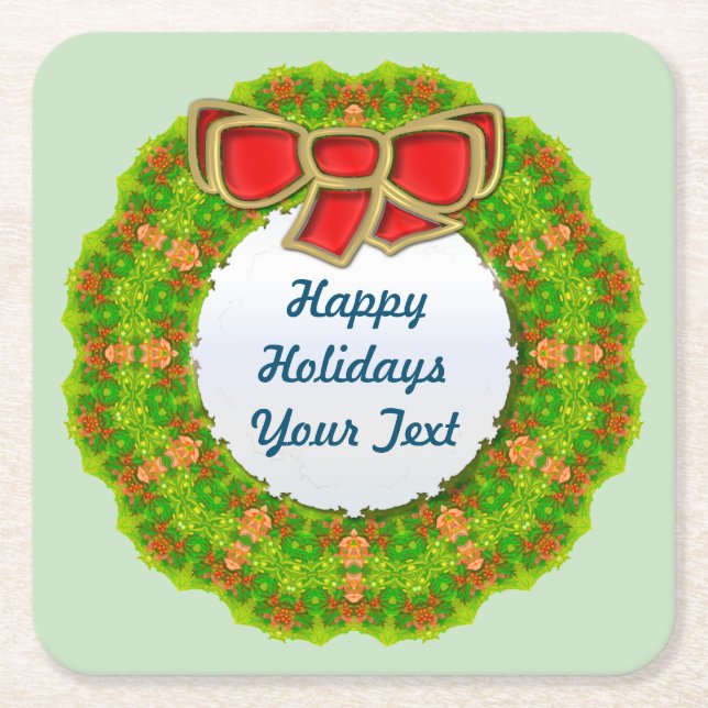 Porta-copo De Papel Quadrado Holiday Wreath Abstrato moderno Design Geométrico (Frente)