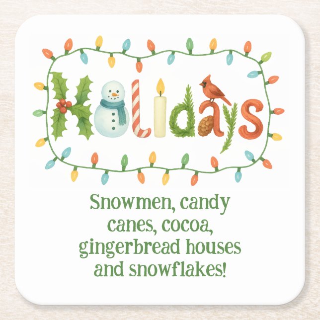 Porta-copo De Papel Quadrado Holidays designed Christmas (Frente)