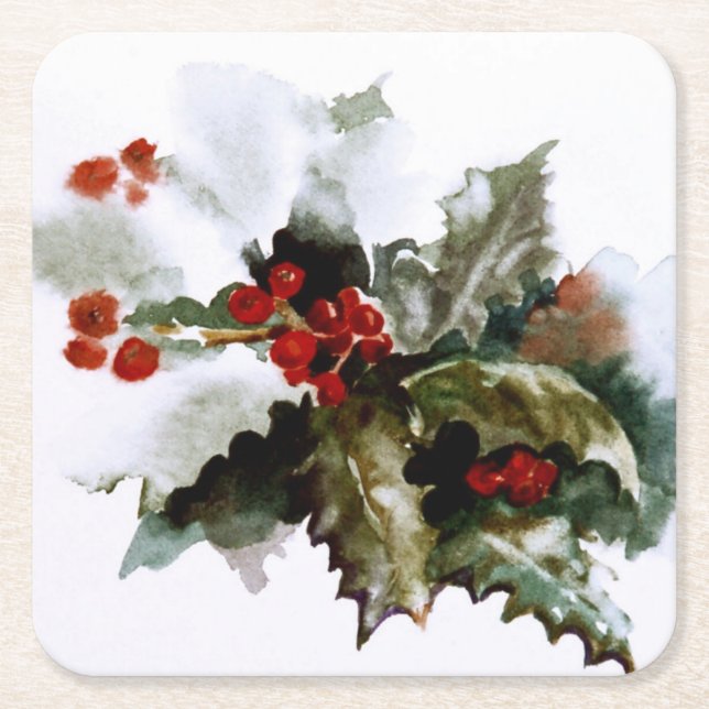 Porta-copo De Papel Quadrado Holly Holidays Square Porta copos (Frente)