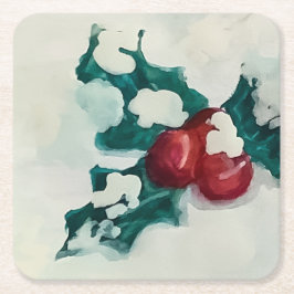 Porta-copo De Papel Quadrado Holly na neve