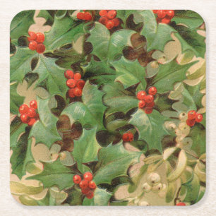 Porta-copo De Papel Quadrado Holly Tree Natal Vintage
