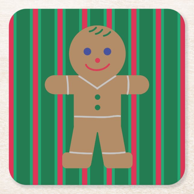 Porta-copo De Papel Quadrado Homem de Gingerpão de Natal divertido e Rico (Frente)