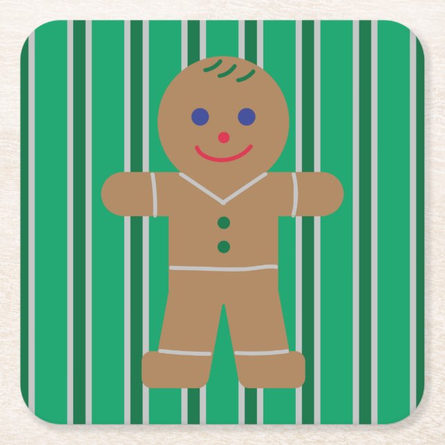 Porta-copo De Papel Quadrado Homem de Gingerpão de Natal divertido e Rico (Frente)