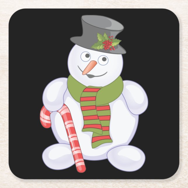 Porta-copo De Papel Quadrado Homem de Neve (Frente)