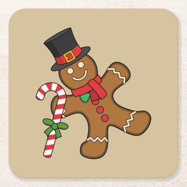 Porta-copo De Papel Quadrado Homem de Pão Dançante (Frente)