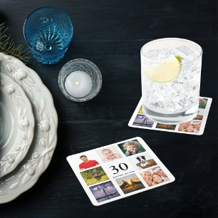 Porta-copo De Papel Quadrado Homens de colagem de fotos de aniversário de 30 an