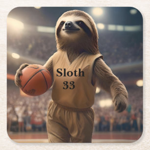 Porta-copo De Papel Quadrado "Hoops and Hangs: The Slam Dunking Sloth"