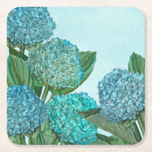 Porta-copo De Papel Quadrado Hortênsia Azul