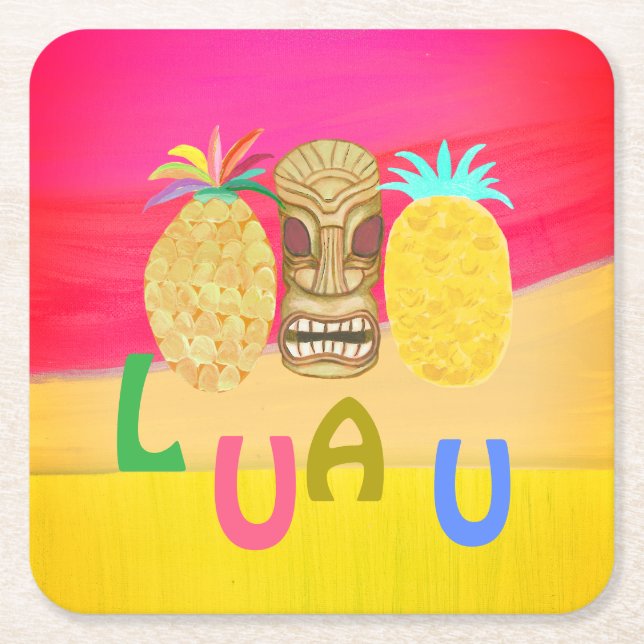 Porta-copo De Papel Quadrado Hot Pink Luau (Frente)