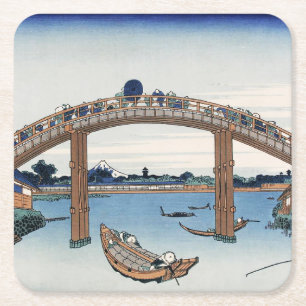 Porta-copo De Papel Quadrado Housai Monte Fuji visto de baixo da ponte masculin