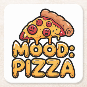 Porta-copo De Papel Quadrado Humor: Pizza - Fatia de Cartoons Divertidos com Fe
