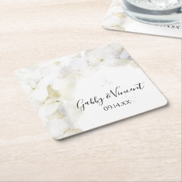 Porta-copo De Papel Quadrado Hydrangea Branca Flores Aquarela Casamento