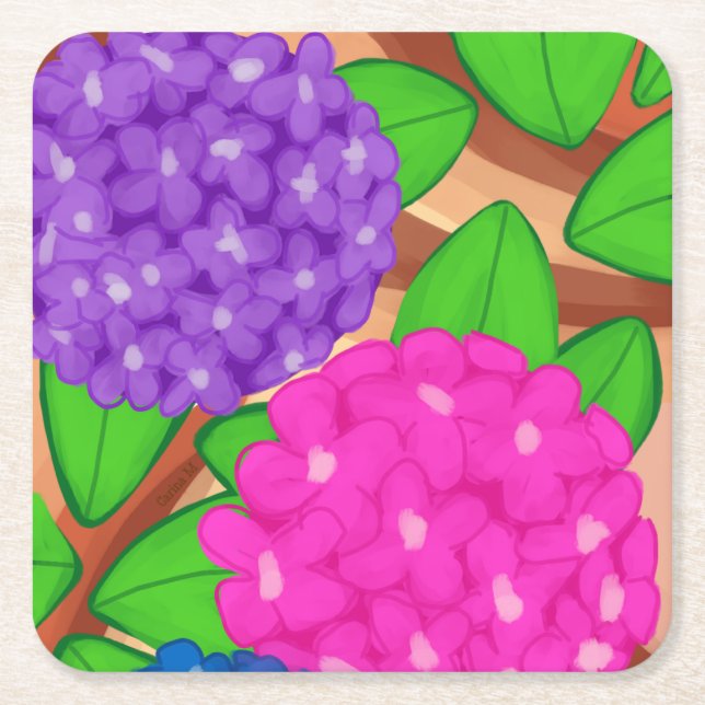 Porta-copo De Papel Quadrado Hydrangeas (Frente)