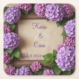 Porta-copo De Papel Quadrado Hydrangeas roxas e rosadas