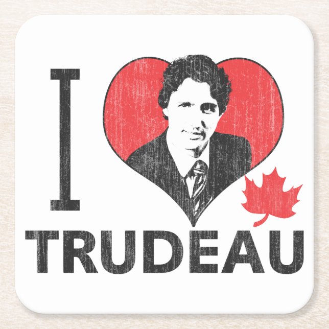 Porta-copo De Papel Quadrado I Heart Trudeau (Frente)