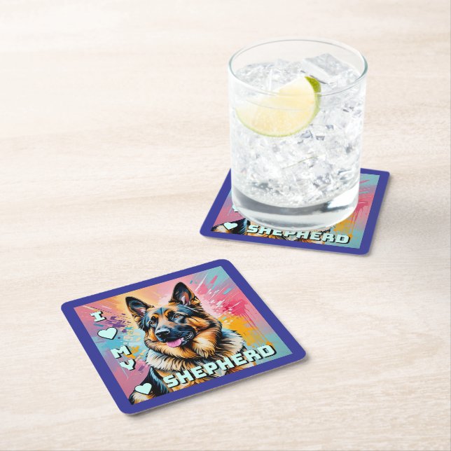 Porta-copo De Papel Quadrado I love my German Shepherd (Insitu)