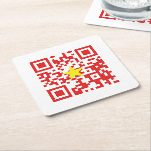 Porta-copo De Papel Quadrado I Love Vietnam (Tôi Yêu Viet Nam) Flag QR Code