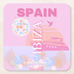 Porta-copo De Papel Quadrado Ibiza, Espanha, Arte de Viagem, Arte de Esquema, R