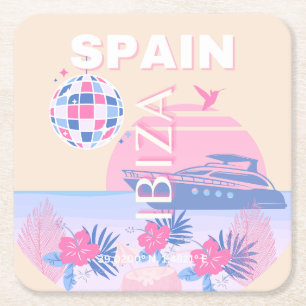 Porta-copo De Papel Quadrado Ibiza, Espanha, Arte Viagem, Arte de Papoila, Rosa