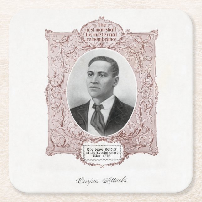 Porta-copo De Papel Quadrado Ícones da História Negra: Crispus Attucks, Mártir (Frente)