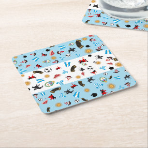 Porta-copo De Papel Quadrado ícones famosos de Argentina com bandeira