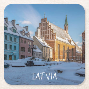 Porta-copo De Papel Quadrado Igreja de Peter no inverno em Riga, Letónia