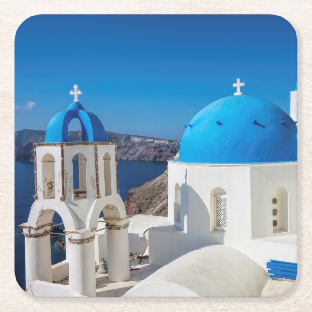 Porta-copo De Papel Quadrado Igreja em Santorini (Frente)