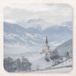 Porta-copo De Papel Quadrado Igreja em Zillertal na porta copos do inverno