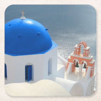 Porta-copo De Papel Quadrado Igreja Santorini no Sol da Tarde