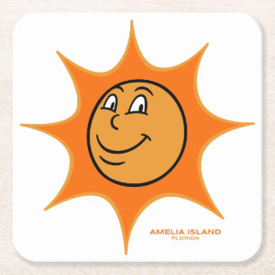 Porta-copo De Papel Quadrado Ilha Amelia Grande Sol Sorridente Vintage