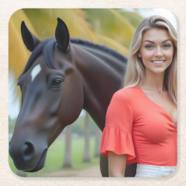 Porta-copo De Papel Quadrado Ilha Charm: Helena e seu Cavalo Majestoso