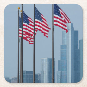 Porta-copo De Papel Quadrado Illinois, Chicago. Navy Pier, bandeiras dos EUA ha