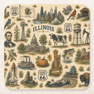 Porta-copo De Papel Quadrado Illinois Route 66 Skyline Sips  