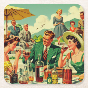 Porta-copo De Papel Quadrado Ilusinação Pessoas Vintage nos anos 50