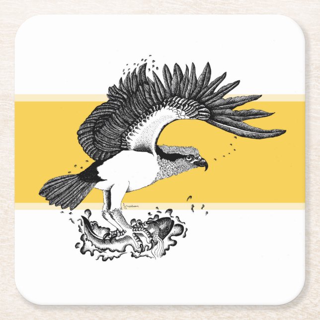 Porta-copo De Papel Quadrado Ilustração a preto e branco de Osprey (Frente)