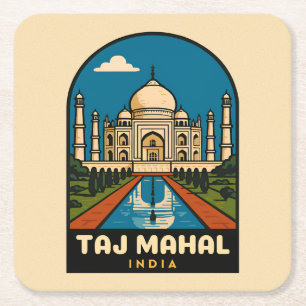 Porta-copo De Papel Quadrado Ilustração da Viagens vintage Taj Mahal India