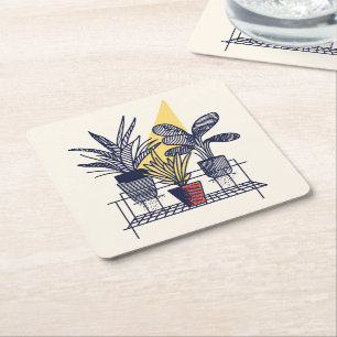 Porta-copo De Papel Quadrado Ilustração das plantas de caserna botânica moderna