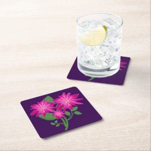 Porta-copo De Papel Quadrado Ilustração de Buquê Floral Rosa   Desenhado à Mão 
