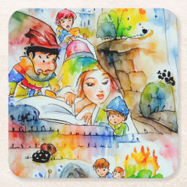 Porta-copo De Papel Quadrado Ilustração de Contorno de Fadas Quimáticas